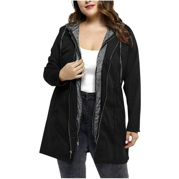 Full Zip Hoodies for Women Plus Size Oversized Hooded Sweatshirts Jackets Casual Loose Long Sleeve Coats with Hood (Black L)