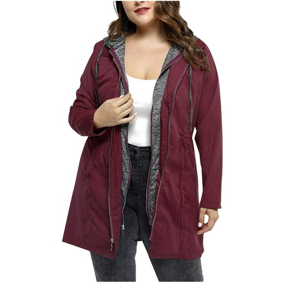 Full Zip Hoodies for Women Plus Size Oversized Hooded Sweatshirts Jackets Casual Loose Long Sleeve Coats with Hood (Wine 5XL)