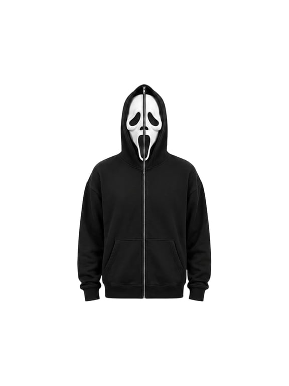 Full Zip Horror Mask Hoodie Halloween Scary Character Novelty Sweatshirt Dress Up Party Costume Jacket