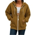 thumbnail image 1 of Full Zip Jackets Women Winter Travel Soft Fleece Zipper Hoodie with Drawstring Hooded Zipper Sweatshirt Long Sleeve Sweater Tops Pockets, 1 of 8
