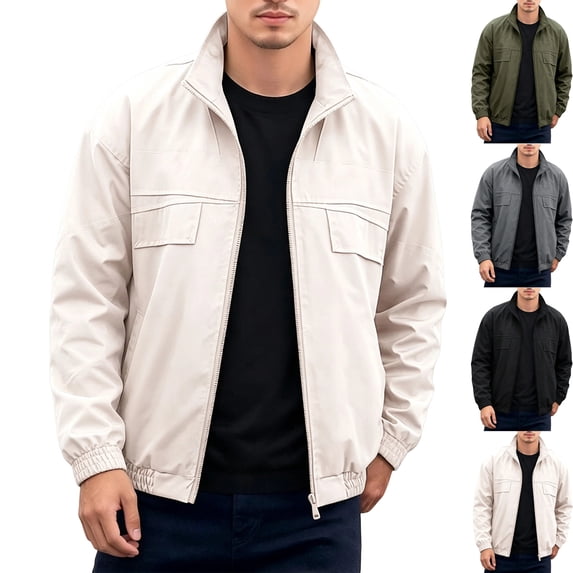 Full Zip Jackets for Men,Lightweight Windproof Waterproof Outdoor Casual Rain Coat,Packable Design for Hiking,Fishing