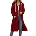 thumbnail image 1 of Full Zip Long Hoodie Jackets for Women Oversized Cotton Fleece Knee Length Zipper Pocketed Winter Sweatshirt Coat (S, Wine), 1 of 4