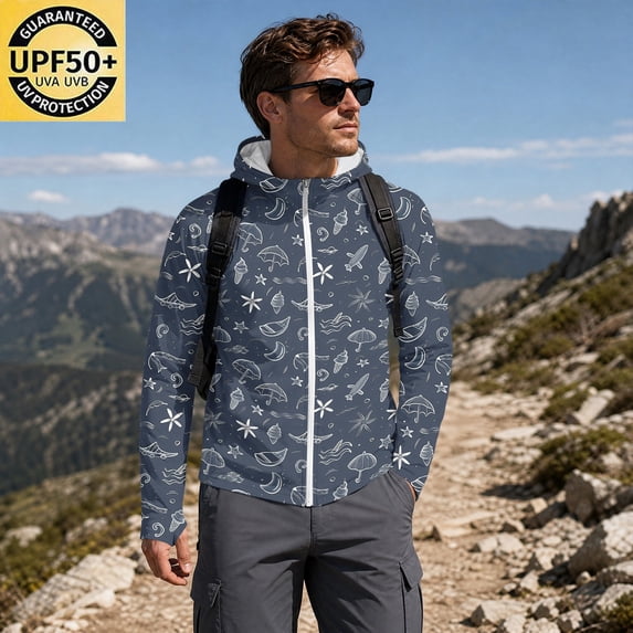 Full-Zip Men's Lightweight Hoodie UPF 50 - Breathable Camo Long Sleeve Sun Protection Jacket with Pockets for Golf, Fishing, Hiking