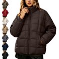 thumbnail image 1 of Full Zip Puffer Jacket for Women Stand Collar Lightweight Casual Quilted Coat With Pockets For Fall Winter, 1 of 8