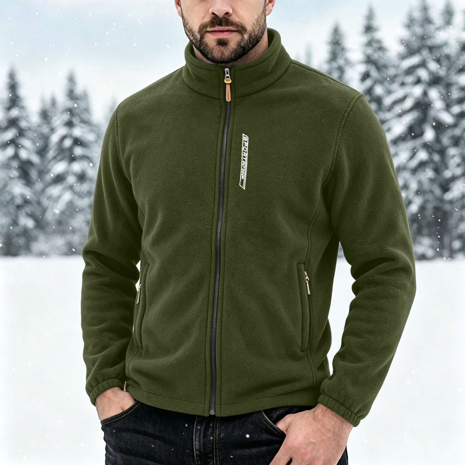 Full Zip Stand Collar Polar Fleece Jacket with Small Chest Logo ...