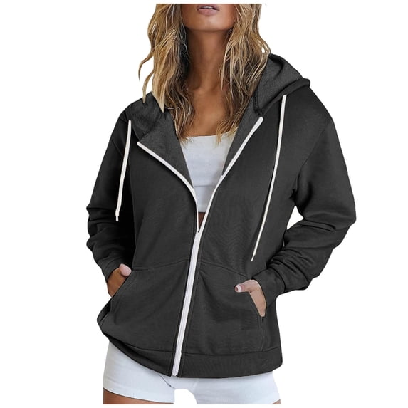 Full Zip Up Hoodie Women Oversized Fall Fashion 2025 Casual Winter Jackets Coat Trendy Hooded Zipper Sweatshirt
