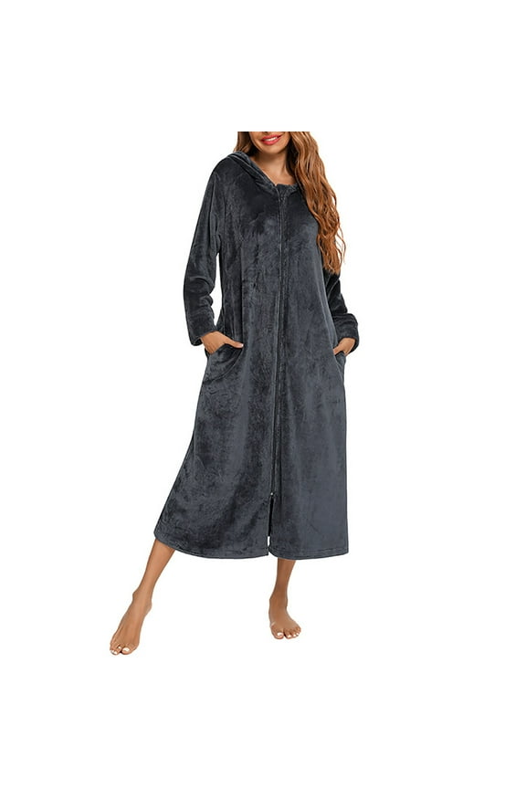 Full Zip Up Robes for Women, Plush Zipper Robes for Woman Plus Size, Flannel Housecoats for Ladies Zipper Front