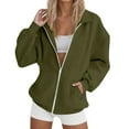 thumbnail image 1 of Full Zip Up Sweatshirt Women No Hood Fall Winter Trendy Casual Loose Long Sleeve Workout Collared Jacket with Pockets, 1 of 5