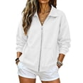 thumbnail image 1 of Full Zip Up Sweatshirt Women No Hood Oversized Casual Long Sleeve Collared Jacket 2026 Fall Winter Loose Clothes, S-3XL, 1 of 5