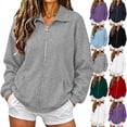 thumbnail image 1 of Full Zip Up Sweatshirt Women No Hood - Oversized Loose Casual Long Sleeve Collared Jacket 2026 Fall Winter Clothes, #01_Gray, L, 1 of 6