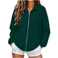 thumbnail image 1 of Full Zip Up Sweatshirt Women No Hood - Oversized Loose Casual Long Sleeve Collared Jacket 2026 Fall Winter Clothes, Green, M, 1 of 6