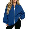 thumbnail image 1 of Full Zip Up Sweatshirt Women No Hood Oversized Loose Casual Long Sleeve V Neck Jacket Fall Winter Sweatshirt Blue XL, 1 of 8
