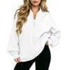Full Zip Up Sweatshirt Women No Hood Oversized Loose Casual Long Sleeve V Neck Jacket Fall Winter Sweatshirt White XXL