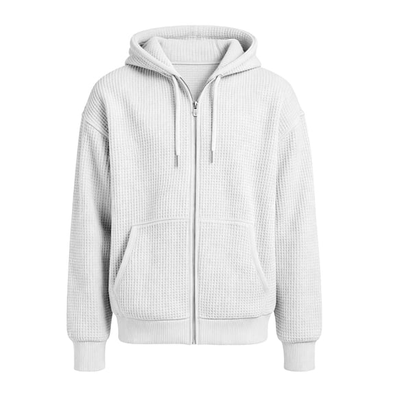Full Zip Waffle Knit Hoodies For Men Sweatshirt Hooded Cardigan With Pocket Loose Fit Drawstring Athletic Jackets