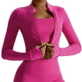 thumbnail image 1 of Full Zip Workout Jacket for Women Long Sleeve Sports Jacket Zip Up Workout Yoga Jacket Slim Fit Athletic Track Jacket with Thumb Holes Rosy X-Large, 1 of 4