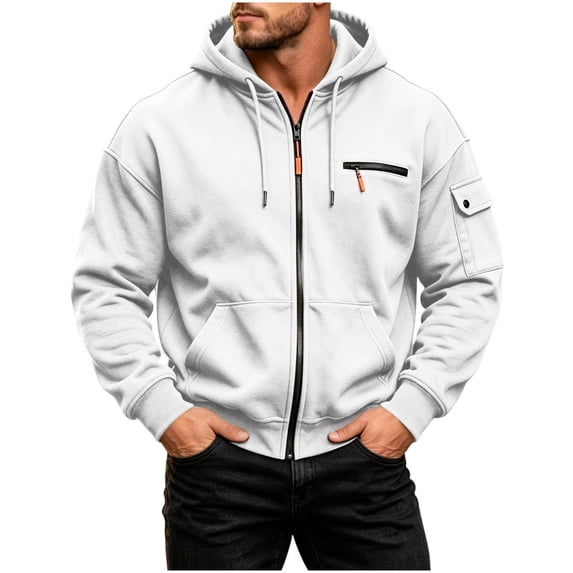 Full Zip up Hoodie for Men - Fleece Long Sleeve Drawstring Sweatshirt Jacket - Loose Fall Hooded Outerwear with Pockets