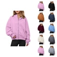 thumbnail image 1 of Full Zipper Hoodies for Women Long Sleeve Plain Zip Up Hooded Sweatshirt with Pockets Jacket Coat Fall Winter Outfits, 1 of 7