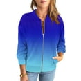 thumbnail image 1 of Full Zipper Jacket Womens Colorblock Fashion Casual Hoodless Bomber Coat Loose Lightweight Fall Spring Outwear (M, Blue), 1 of 6