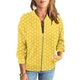thumbnail image 1 of Full Zipper Jacket Womens Colorblock Fashion Casual Hoodless Bomber Coat Loose Lightweight Fall Spring Outwear (S, Yellow|Dots), 1 of 6