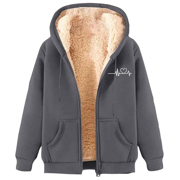 Full Zipper Sherpa Hoodie Women Thick Fleece Lined Warm Winter Cozy Fashion Graphic Solid Jacket with Pockets