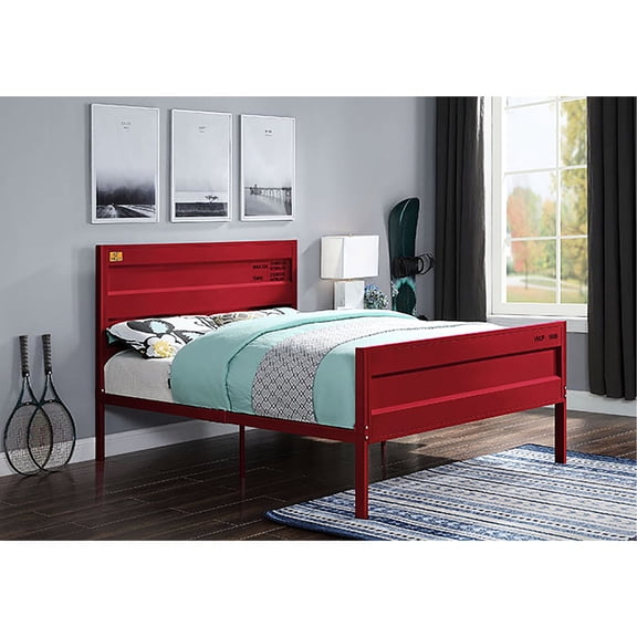 Full bed with rectangular headboard, red color / Provide convenience in the bedroom