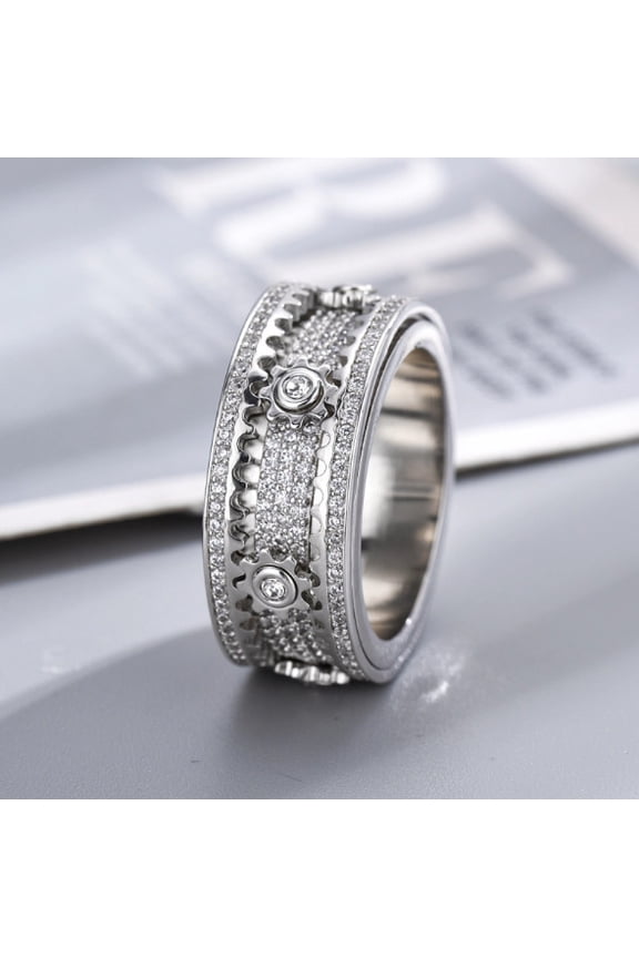 Full diamond rotating gear rotatable starry sky ring for couples