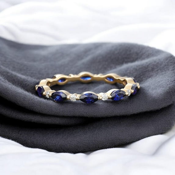 Full eternity Sapphire wedding band 14k rose gold plated 925 silver ring, Marquise ring Matching Stacking ring Anniversary ring gift for women