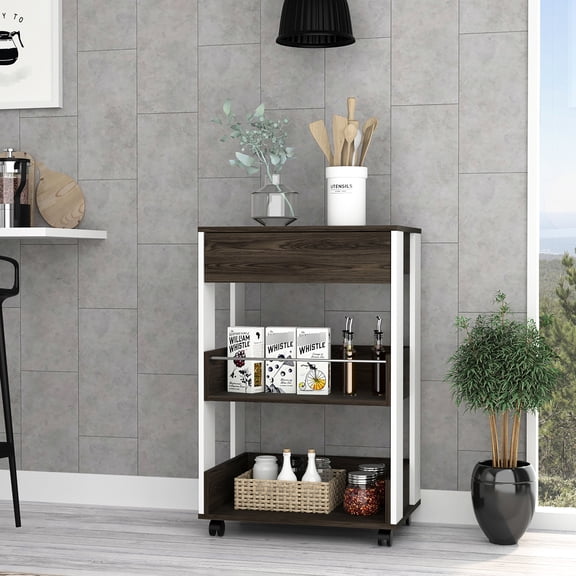 Full - extension Drawer Design & Open Shelves - Perfect Kitchen Cart for Organized Storage