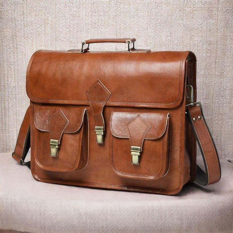 Full grain leather laptop computer bag|Personalized leather messenger bag men|Crossbody shoulder bag work briefcase|Valentine's gift for him
