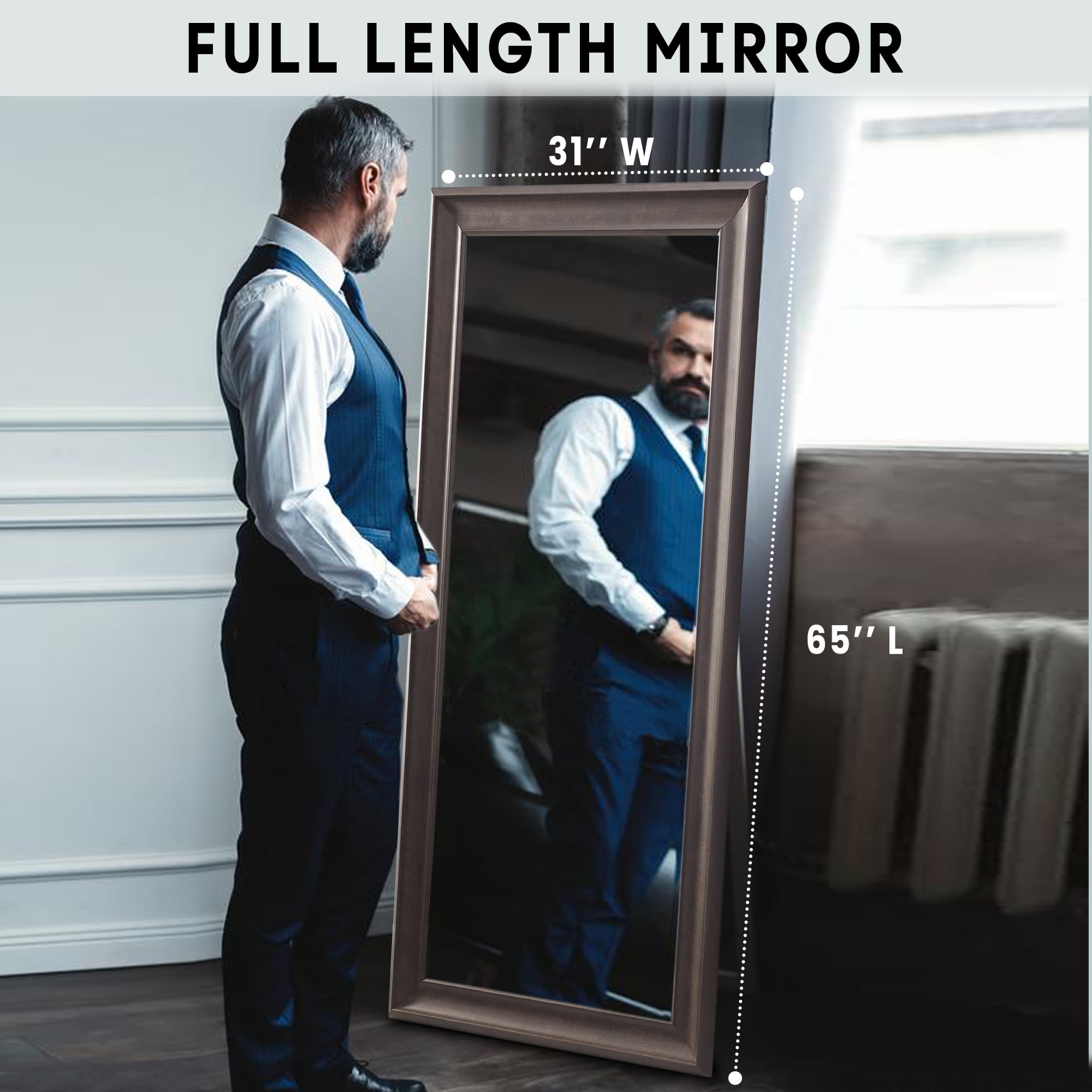 Espresso Full Length Rectangular Engineered Wood Mirror