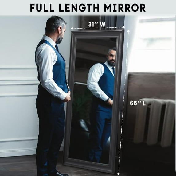 Full length Mirror, Wall Mirror, 65"LX31"W Full Body Mirror, Framed Floor Mirror with Faux Wood Frame, Large Mirror, Leaning Mirror, Standing Mirror for Living Room by Naomi Home - Black