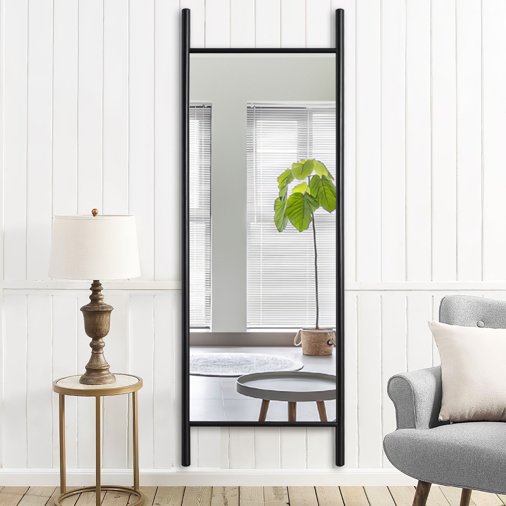 Fulllength Wood Wall Leaning Ladder Mirror N/A Black Black