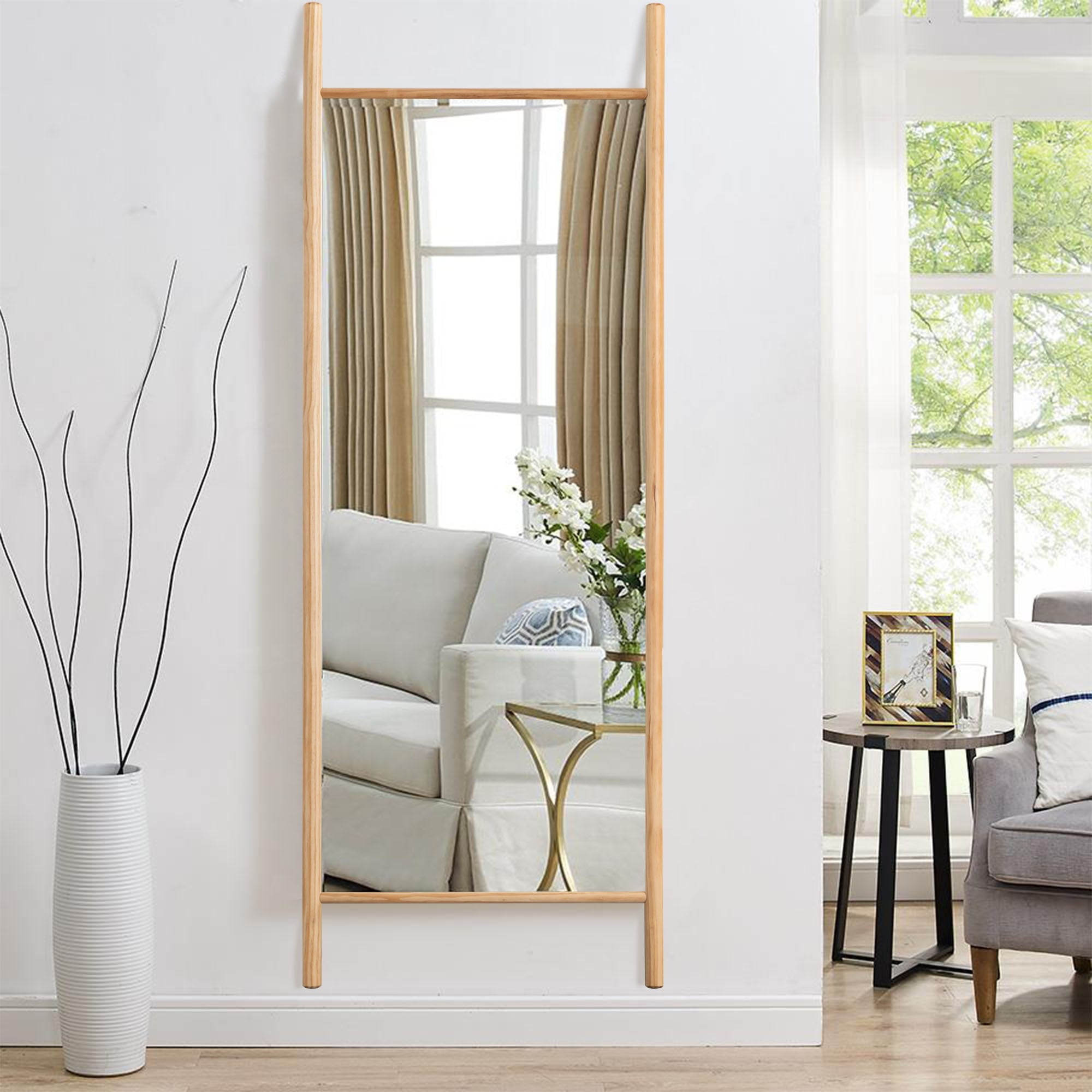 Fulllength Wood Wall Leaning Ladder Mirror N/A Oak Clear