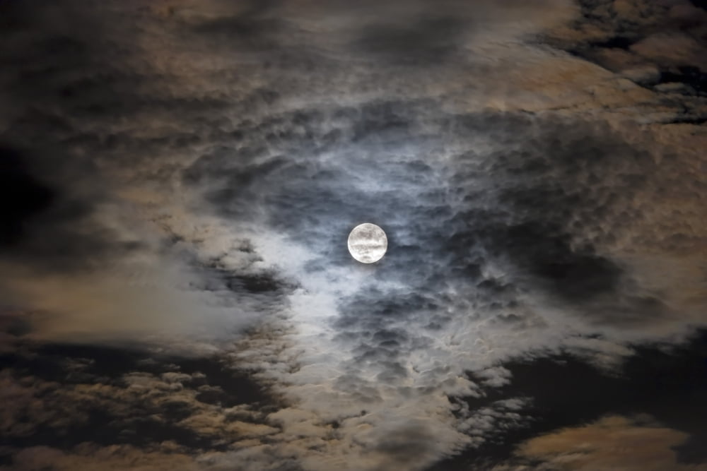 Full moon in clouds Canvas Art - Alan DyerStocktrek Images (35 x 23)