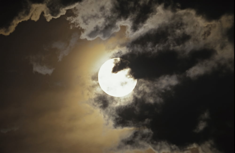 Full moon in clouds Gleichen Alberta Canada Canvas Art - Alan DyerStocktrek Images (18 x 12)