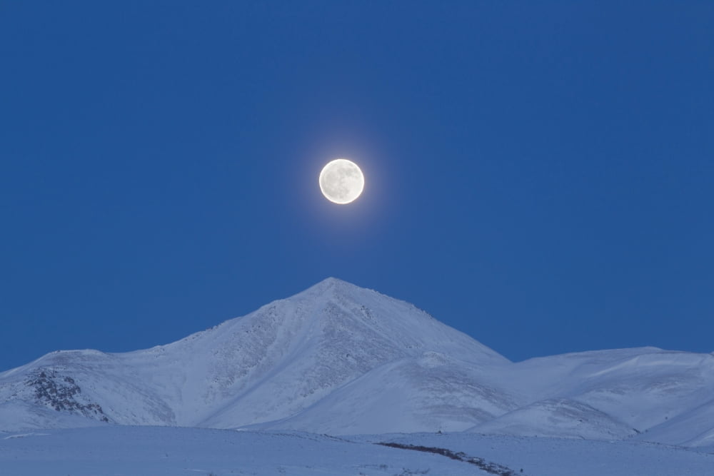 Full moon over Ogilvie Mountains Canada Canvas Art - Joseph BradleyStocktrek Images (18 x 12)