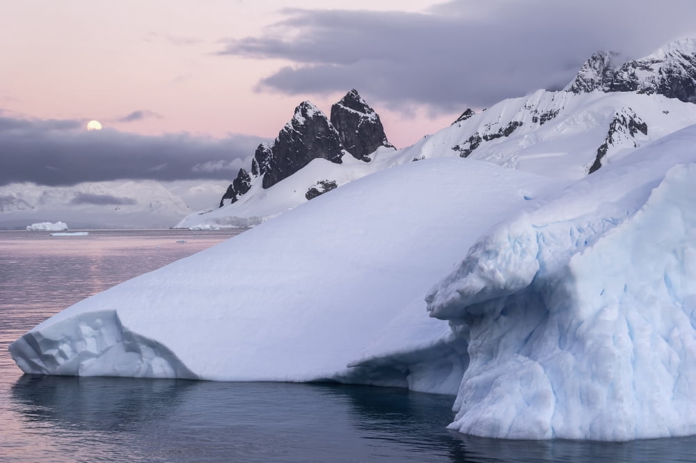 Full moon over the Errera Channel with icebergs in the foreground Antarctic Peninsula Canvas Art - Daisy Gilardini Design Pics (38 x 24)