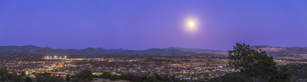 Full moon rising over Silver City New Mexico Canvas Art - Alan DyerStocktrek Images (28 x 8)
