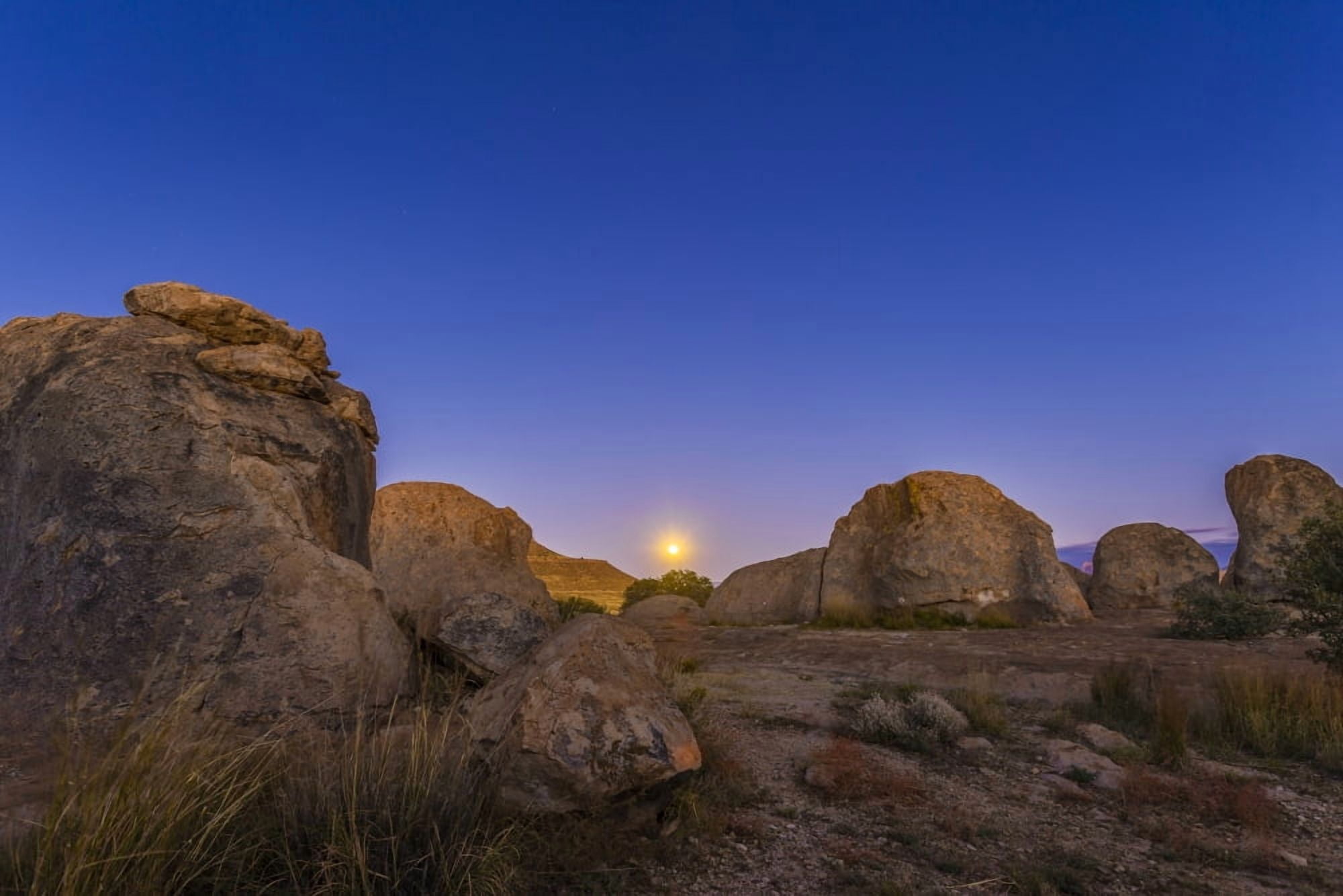 Full moonrise at City of Rocks State Park New Mexico Canvas Art - Alan DyerStocktrek Images (17 x 12)