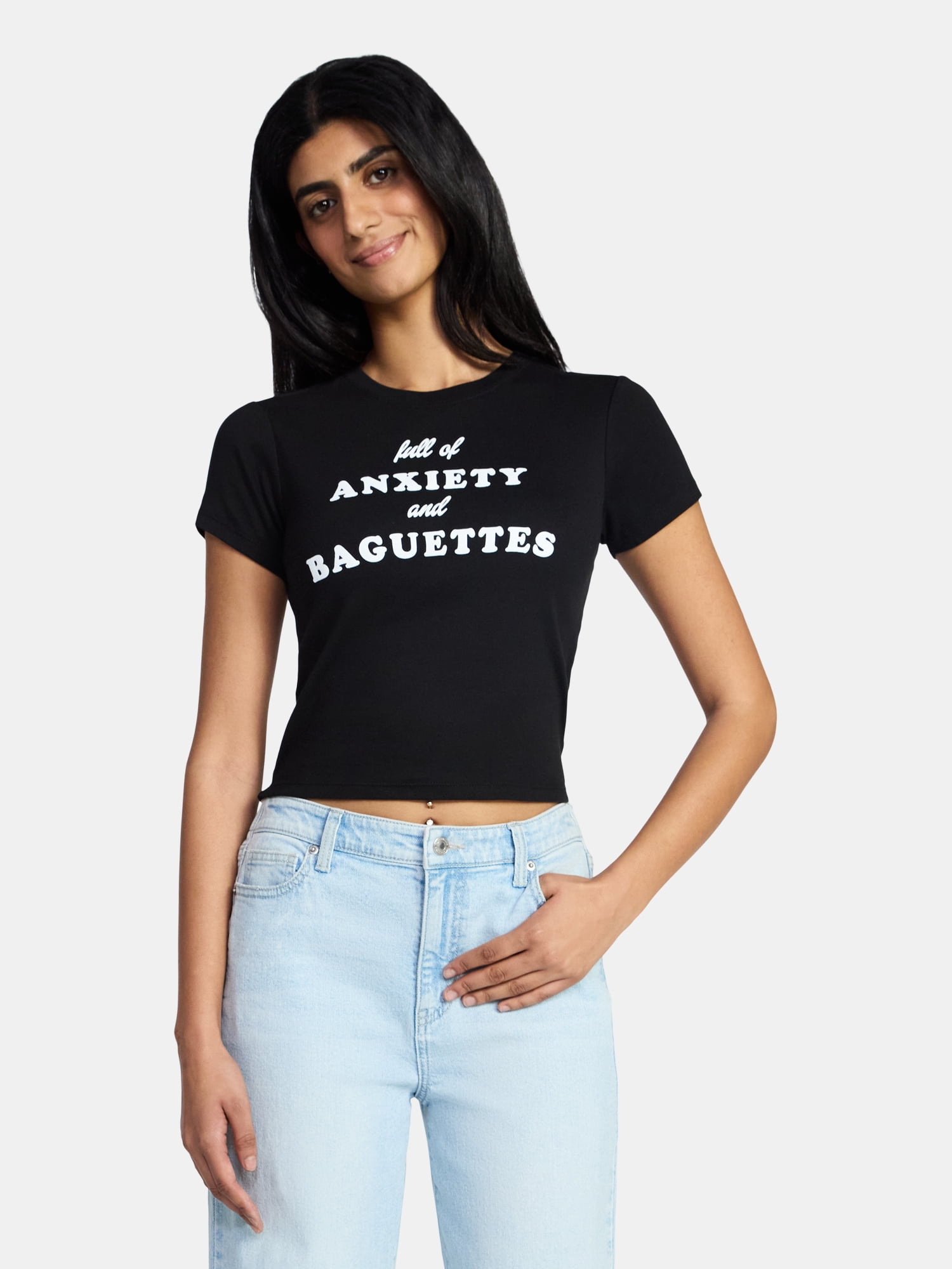 Rose Butterfly Bow Women's Graphic Cropped Baby Tee with Short Sleeves, Sizes XXS-XXL