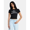 thumbnail image 1 of Rose Butterfly Bow Women's Graphic Cropped Baby Tee with Short Sleeves, Sizes XXS-XXL, 1 of 5