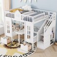 thumbnail image 1 of Full-over-Full Bunk Bed with Changeable Study Table, Wood Loft Bed Frame with Storage Shelves and Drawers for Kids Girls Boys, White, 1 of 9