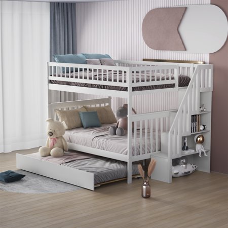 Full over Full Bunk Bed with Staircase and Trundle