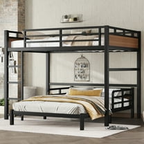 [Luckynote] Full over Full Metal Bunk Bed/Metal Loft Bed,Separable Bunk Beds,with raised security fence,Walnut Color