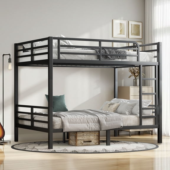 Full over Full Metal Bunk Bed for Adults & Teens, Noise Free Heavy Duty Frame, Easy Assembly, Black
