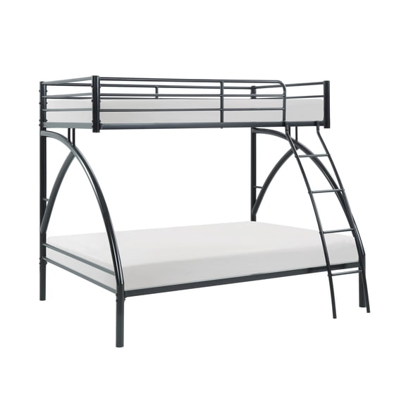 Full-over-Full Rubber Wood Bunk Bed with Trundle, Ladder & Guardrails, Convertible to 2 Full Beds, Gray