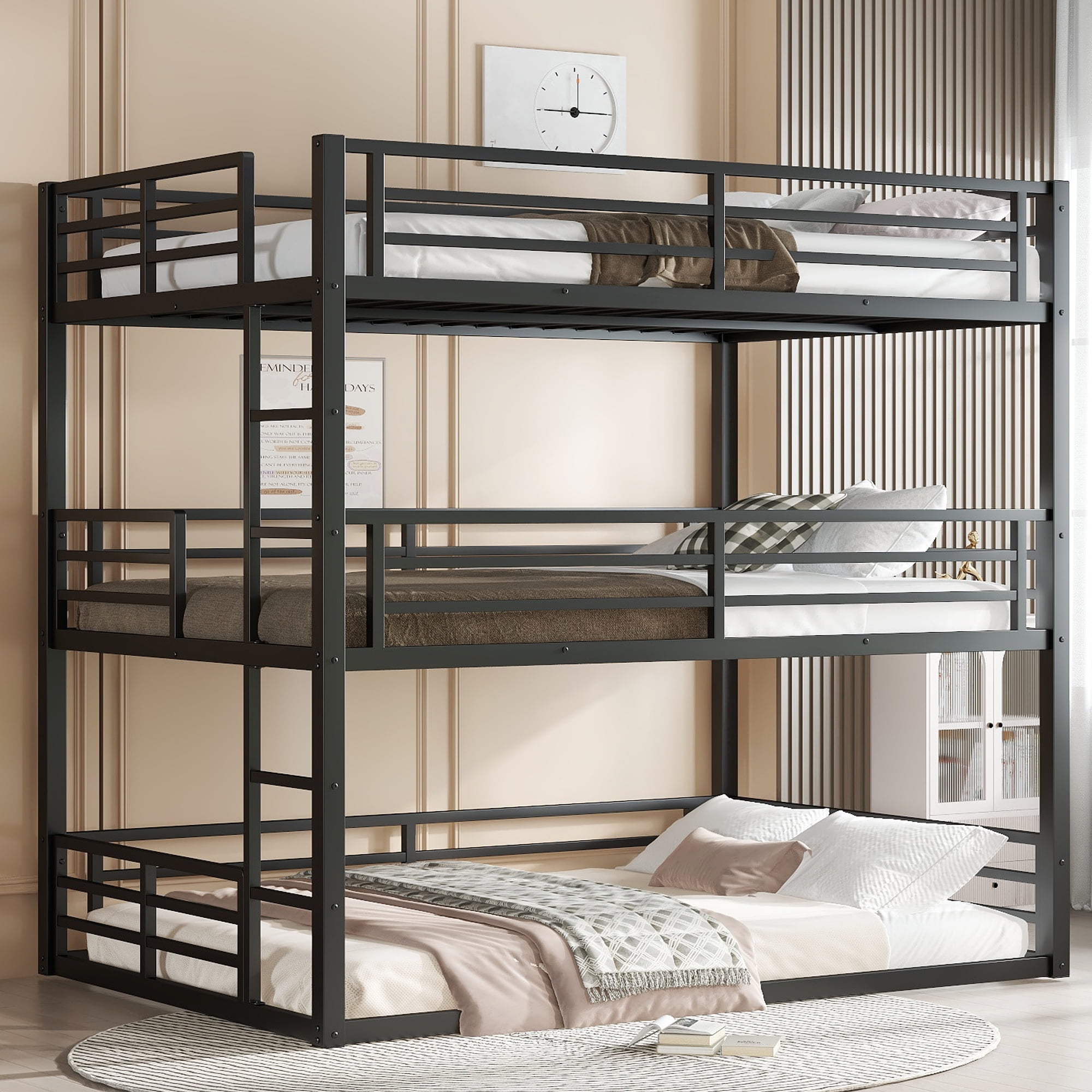 Metal Triple Bunk Bed, 3 Twin Size Beds In One Frame, No Box Spring Needed Noise Free For Multi-Child Families Student - Bed Bath & Beyond - 41204422