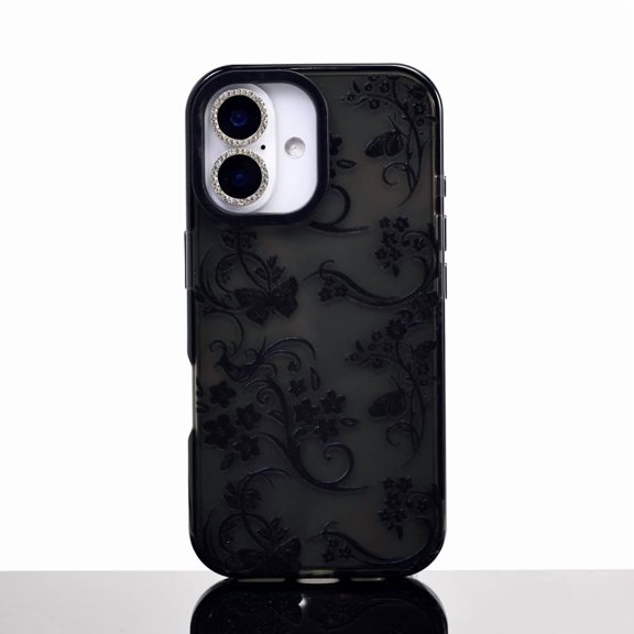Full-screen Black Floral Branch Air Cushion Drop-proof Phone Case, Suitable for iPhone 17/16/15/14/13 Plus/Pro/Max
