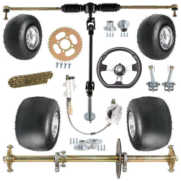 Full set Go Kart 32''Rear axle 5'' Wheel Tires Steering Assembly Brake kit