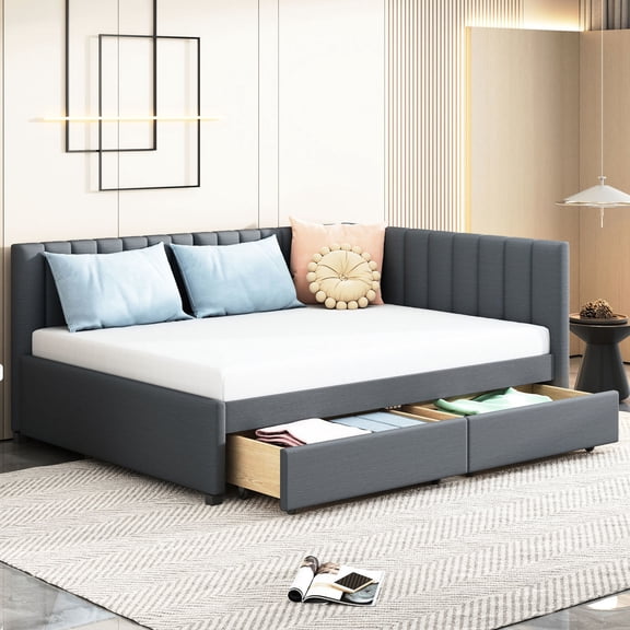 Full-size Bed with Wood Frame and Slats / Provide Long-lasting Support